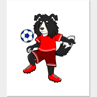 Comic border collie playing soccer Posters and Art